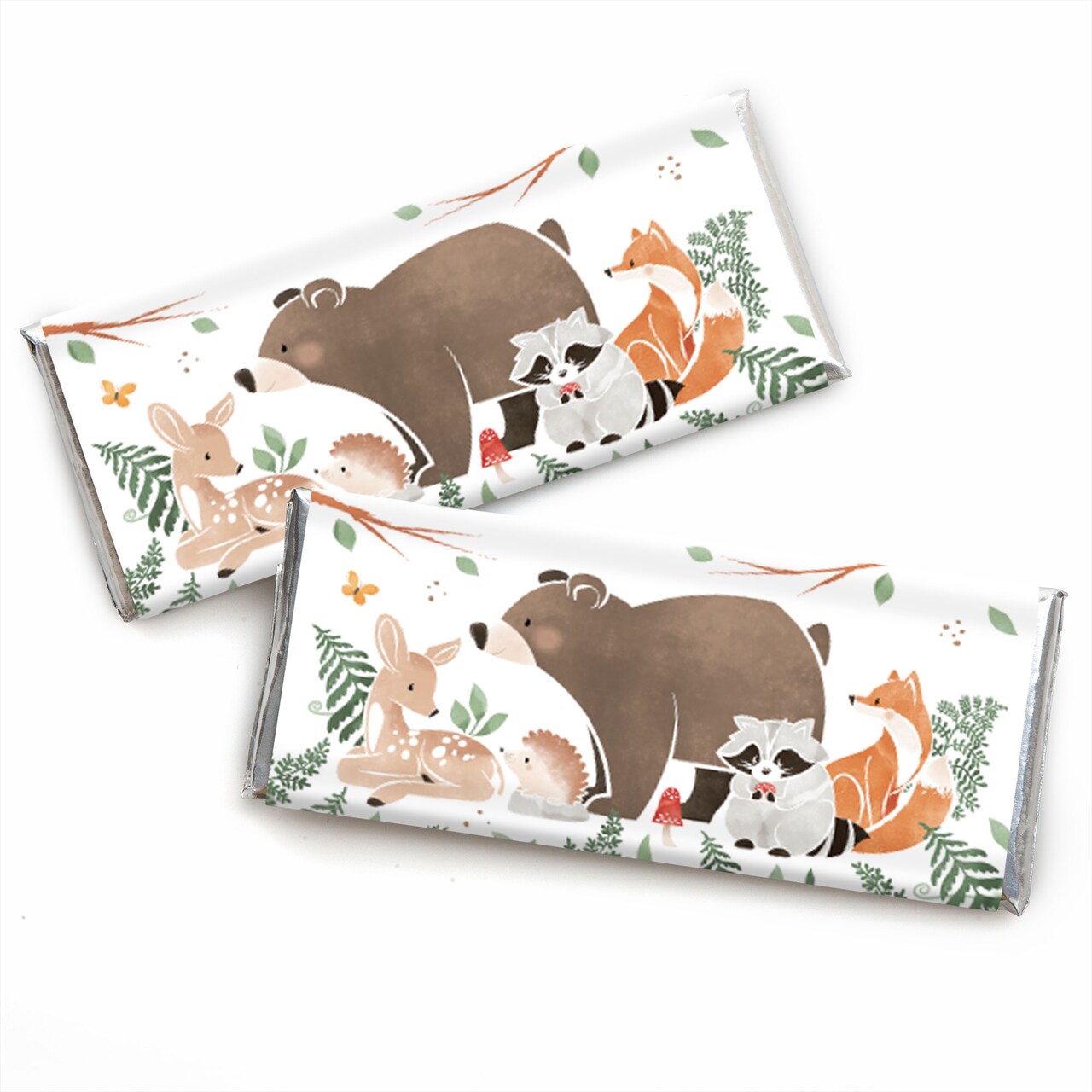 Big Dot of Happiness Woodland Animals Candy Bar Wrappers, Funny Forest Baby Shower or Birthday Party Favors, DIY Chocolate Bar Wrappers - Set of 24